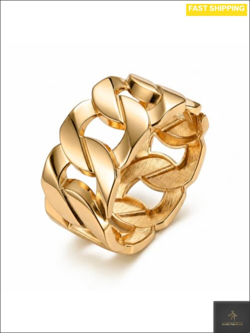 Chunky Gold Tone Chain Link Hinged Bangle Cuff Bracelet Statement